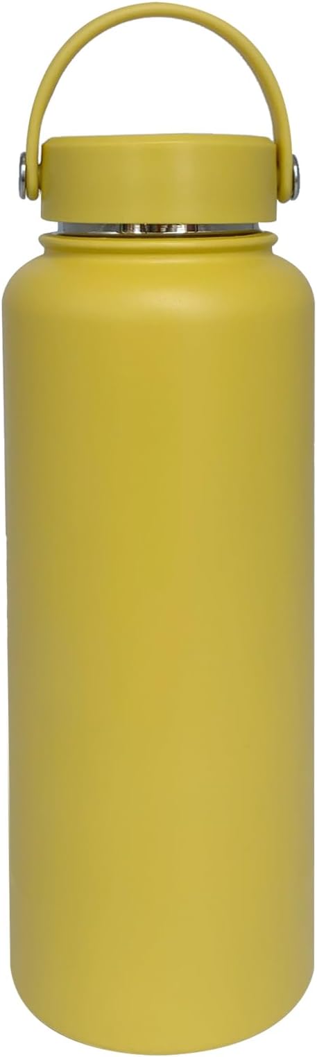 40oz Insulated Water Bottle ,Stainless Steel Sports Water Cup Flask with 2 Lids, Wide Mouth Travel Thermal Mug,Outdoor Sports Bottle(Mango yellow)