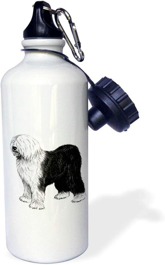 3dRose "Sheep Dog" Sports Water Bottle, 21 oz, White