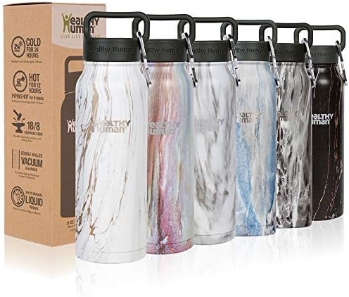 Healthy Human Stainless Steel Water Bottle | Double Walled Vacuum Insulated Water Thermos for Adults | Eco-Friendly Travel Bottles with Leak Proof Lid (Stone Gold, 21 oz/ 621 ML)