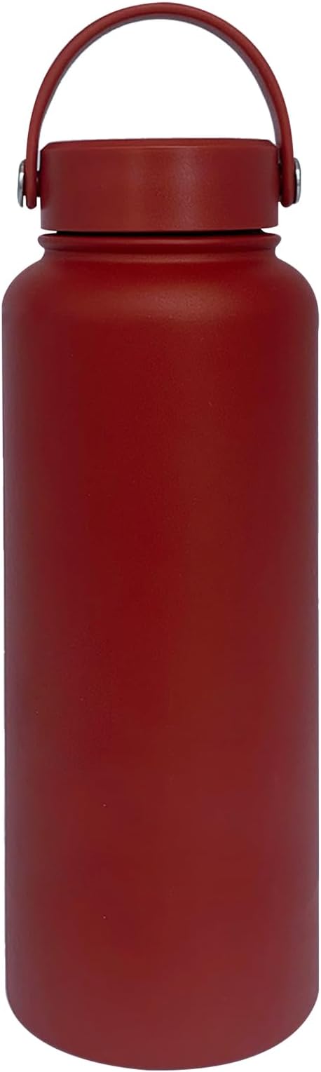 40oz Insulated Water Bottle ,Stainless Steel Sports Water Cup Flask with 2 Lids, Wide Mouth Travel Thermal Mug,Outdoor Sports Bottle(Deep red)