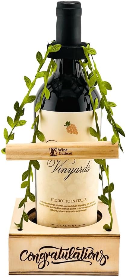 Personalized Wine Gift Box - Engraved & Blank Options for Birthdays, Anniversaries, Holidays, Housewarming - Leaf Design (Leaf, Congratulations)