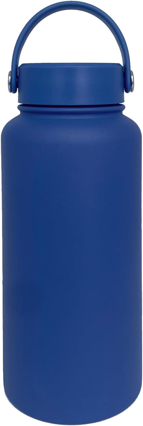 32oz Insulated Water Bottle ,Stainless Steel Sports Water Cup Flask with 2 Lids, Wide Mouth Travel Thermal Mug,Outdoor Sports Bottle(Dark Blue)