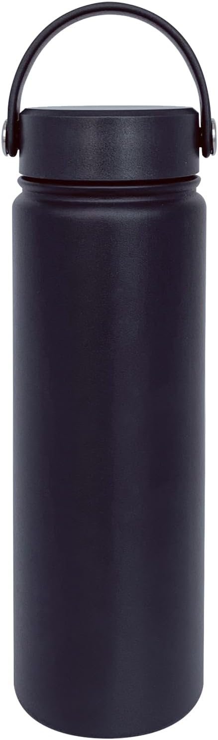 22oz Insulated Water Bottle ,Stainless Steel Sports Water Cup Flask with 2 Lids, Wide Mouth Travel Thermal Mug,Outdoor Sports Bottle(Blue Black)