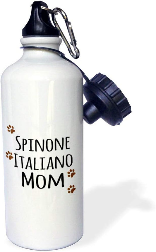 3dRose "Spinone Italiano Dog Mom-Doggie by breed-muddy brown paw prints doggy lover proud pet owner mama" Sports Water Bottle, 21 oz, White