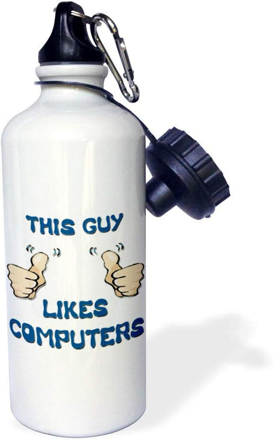 3dRose "This Guy Likes Computers" Sports Water Bottle, 21 oz, White