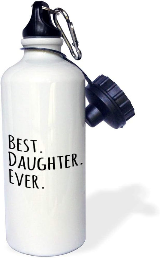 3dRose Best Daughter Ever-Gifts for Family and Relatives Offspring Children-Black Text Sports Water Bottle, 21 oz, White