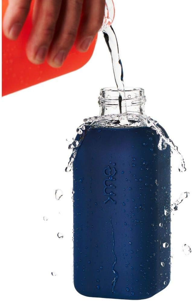 Y1 Borosilicate Glass Water Bottles, Clear Bottle, Reusable, BPA Free, Tumbler, Dishwasher Safe, Drink Container, Silicone Sleeve, Easy-Off Lid, Hot and Cold Liquid, Navy Blue 20oz