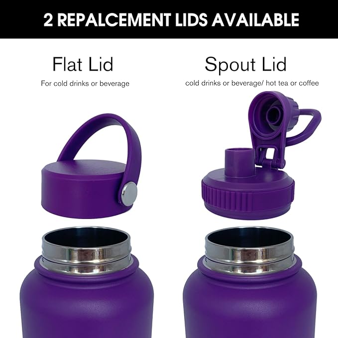32oz Insulated Water Bottle ,Stainless Steel Sports Water Cup Flask with 2 Lids, Wide Mouth Travel Thermal Mug,Outdoor Sports Bottle(Purple)