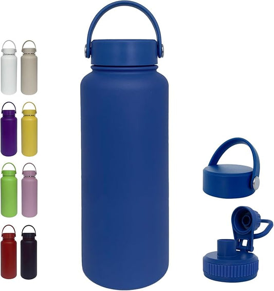 40oz Insulated Water Bottle ,Stainless Steel Sports Water Cup Flask with 2 Lids, Wide Mouth Travel Thermal Mug,Outdoor Sports Bottle(Dark Blue)