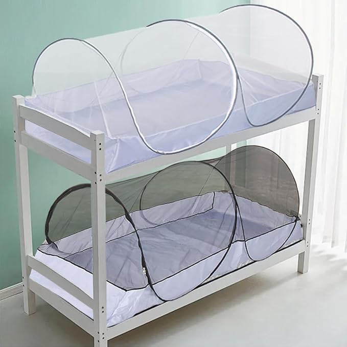 Akiky Black Mosquito Net Pop Up Bed Net Tent with Gray Bottom Portable&Foldable Bed Canopy for Bunk Bed Twin/Twin XL Bed Sleeping Tent for Indoor Outdoor