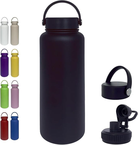 40oz Insulated Water Bottle ,Stainless Steel Sports Water Cup Flask with 2 Lids, Wide Mouth Travel Thermal Mug,Outdoor Sports Bottle(Blue Black)