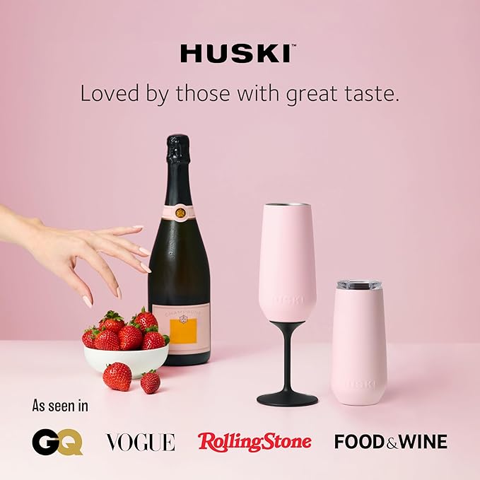 Huski Champagne Flute | NEW | Premium Stainless Steel Champagne Glass with Lid | Go Stemmed or Stemless with Detachable Stem | Triple Insulated Tumbler | 8oz Capacity | Great Gift (Black)