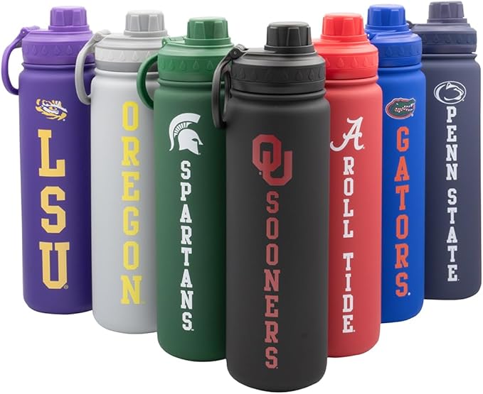 Oklahoma Sooners Water Bottle - Black Double Walled Stainless Steel 24 oz Keeps Drinks Cold or Hot