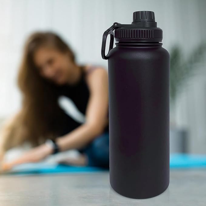 40oz Insulated Water Bottle ,Stainless Steel Sports Water Cup Flask with 2 Lids, Wide Mouth Travel Thermal Mug,Outdoor Sports Bottle(Blue Black)