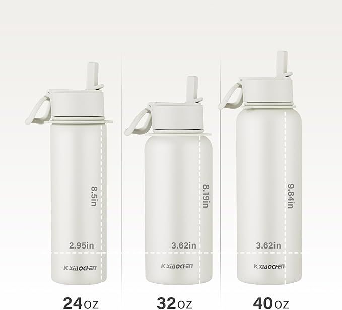 40 oz Insulated Water Bottle with Paracord Handles & Strap, 2 Lids(Straw Lid&Spout Lid), Stainless Steel Reusable Wide Mouth Metal Water Bottle With Straw, Double Walled, Thermo Mug(Cream)