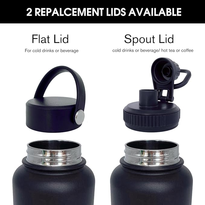 40oz Insulated Water Bottle ,Stainless Steel Sports Water Cup Flask with 2 Lids, Wide Mouth Travel Thermal Mug,Outdoor Sports Bottle(Blue Black)