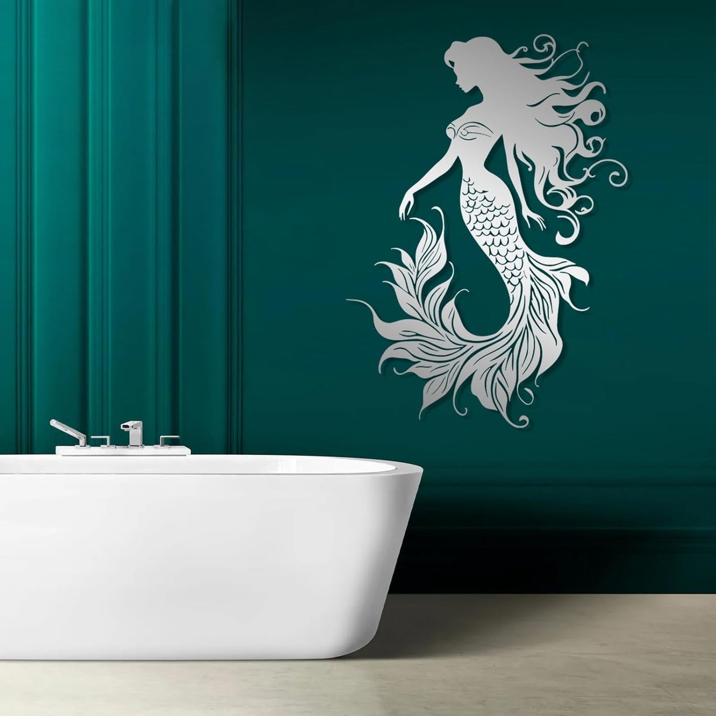 Veplsur Mermaid Metal Wall Art, Metal Mermaid Wall Decor, Marine Biology Wall Decor, Ocean Wall Art, Nautical Wall Hanging, Beach Hanging for Bathroom Bedroom (Black, 53"x38"|135x96cm)