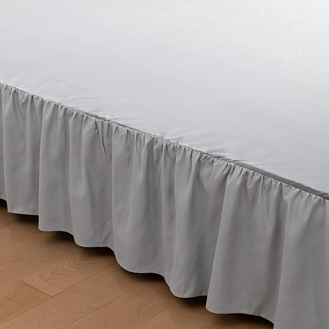Bed Skirt Full Size Ruffled Bed Skirts with Split Corners, 14 Inch Drop Dust Ruffle Bed Skirt with Platform, Light Gray