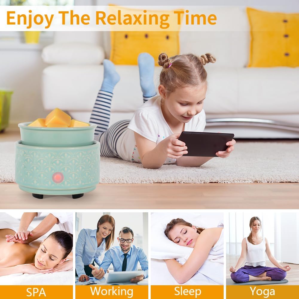 kobodon Ceramic Wax Melt Warmer - 3-in-1Electric Wax Warmer-Fragrance Candle Burner for Scented Wax Tarts and Essential Oils - Wax Melts as Gifts for Moms Grandma Women Girls(Light Green)