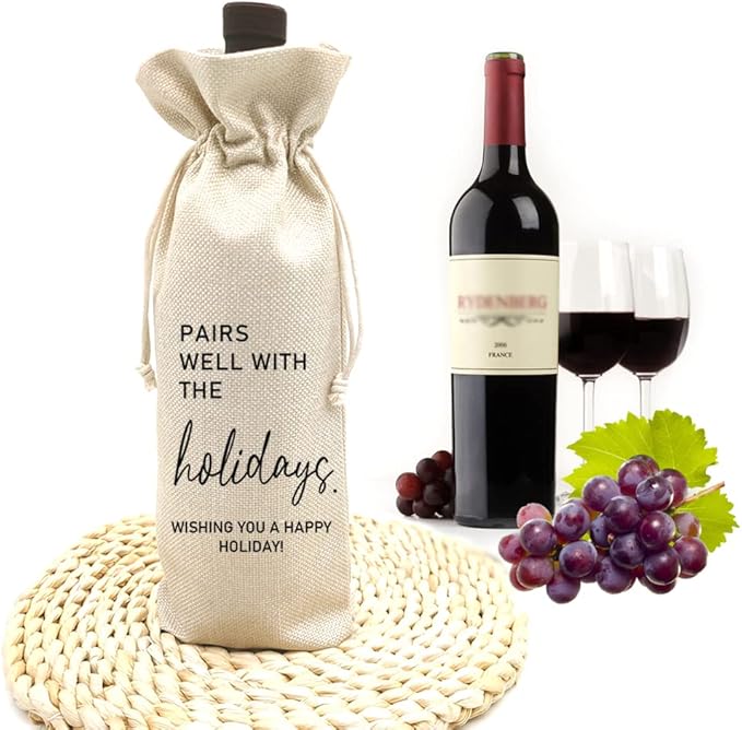 Holiday Party Hostess Gift, Gift for Him Her, Holiday Gift, Christmas Gift Ideas-Reusable Drawstring Wine Bag(5SW110)