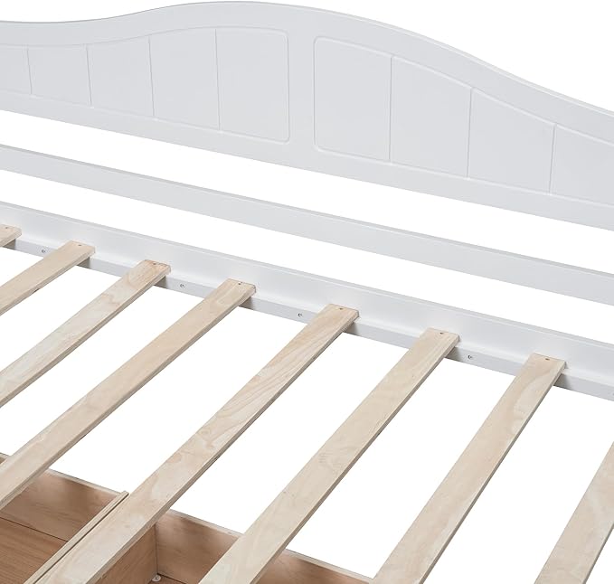 Twin Size Canopy Day Bed with 2 Drawers, White Finish, Sturdy Pine Wood and MDF, Built in Backrest, Space-Saving Design, Fits Curtains and Decorations,77.6"x 41.3"x66.1"