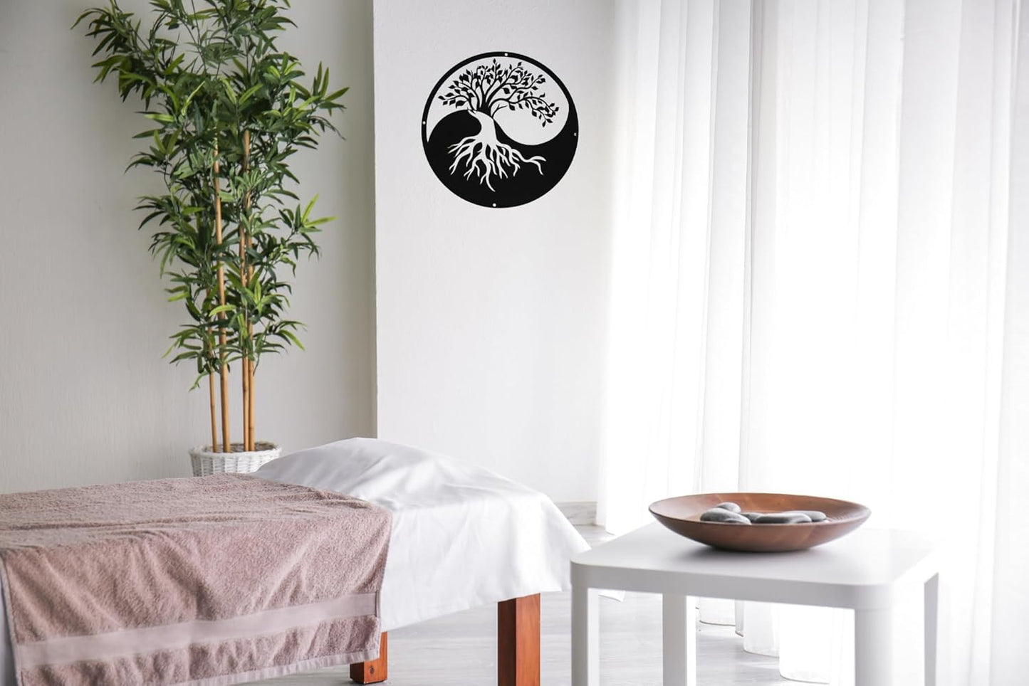 SHIMANY Black Metal Wall Art - Yin&Yang Tree Of Life Hanging Wall Sculpture for Living Room, Bedroom, Entryway, or Meditation Space