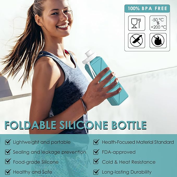 3pcs Collapsible Water Bottles,BPA-Free Leak-Proof Silicone Foldable Water Bottle Cup 20.6oz,Durable Lightweight Bottle for Gym Travel Camping Hiking Running (Purple+Green+Grey)