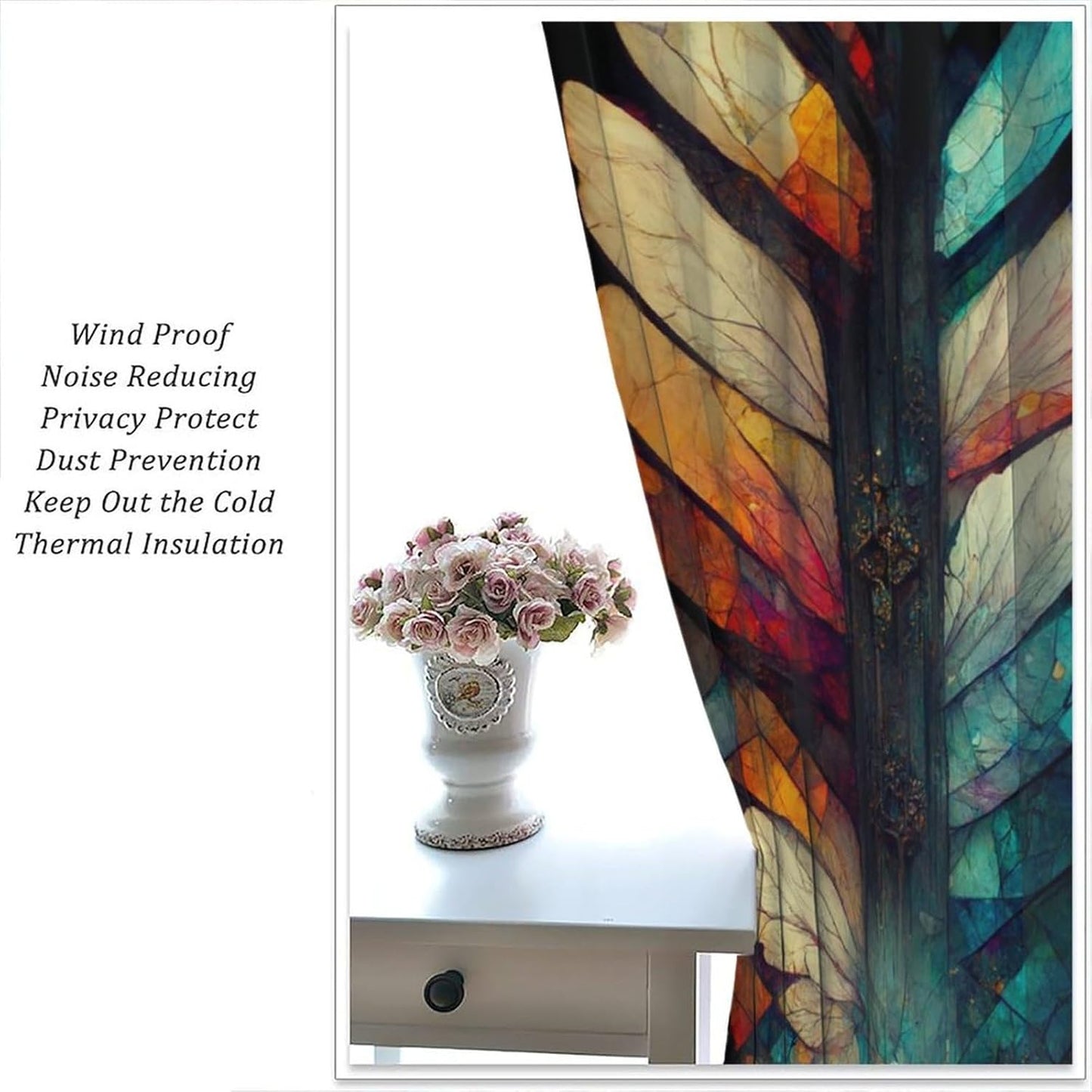 Stained Glass Curtains,Vintage Magical Colorful Abstract Art Home Decor Drapes for Bedroom Living Room Kitchen Window Treatment 2 Panels Set Total Size 72" W X 63" L Inch