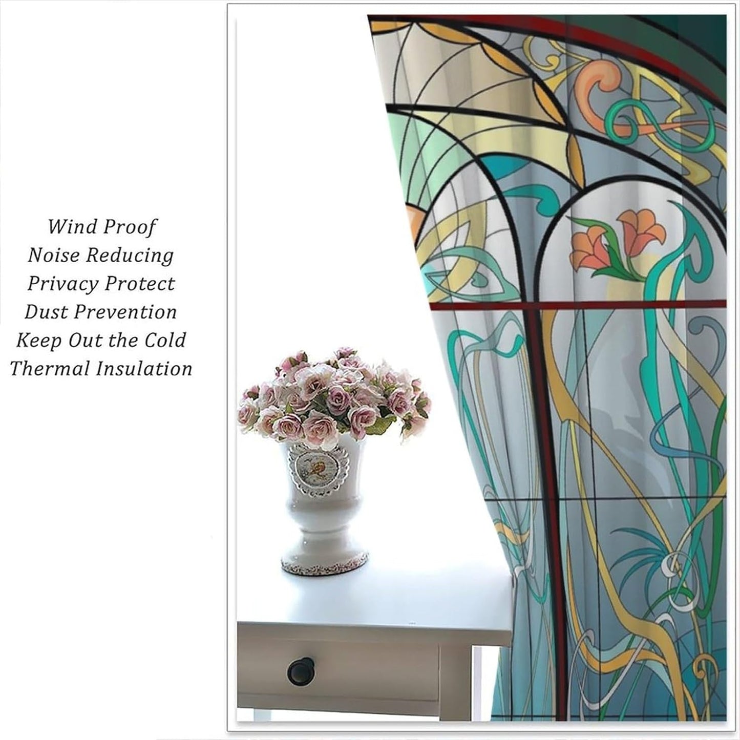 Stained Glass Curtains, Retro Mid Century Boho Abstract Art Home Decor Drapes for Bedroom Living Room Kitchen Window Treatment 2 Panels Set Total Size 55" W X 63" L Inch