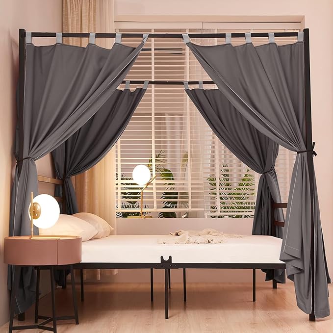 Akiky Canopy Bed Curtains 4 Corner Bed Canopies Dark Gray Canopy Curtains Panel 8 Drapery Panel Curtain for All Bed Sizes
