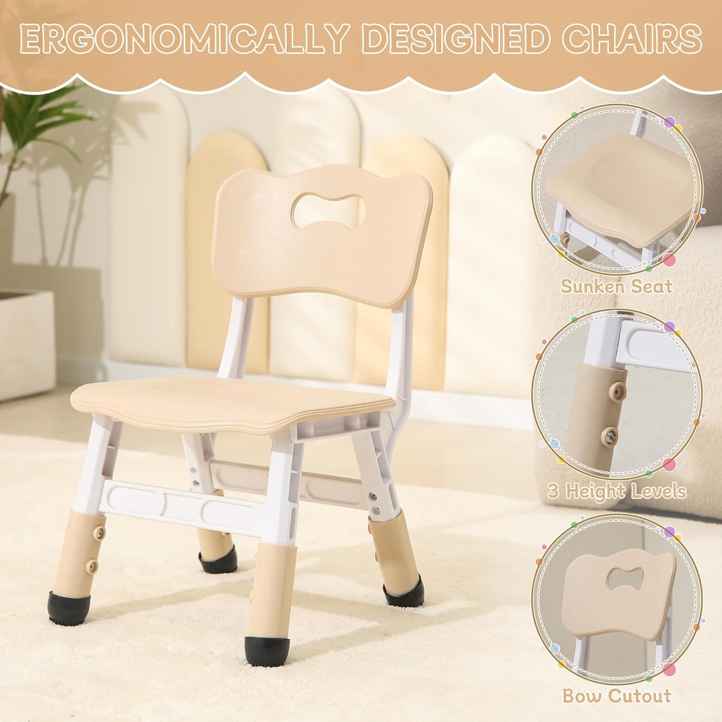 Height-Adjustable Kids Table and Chairs, 31.5''L x 23.6''W Toddler Table and 4 Chairs Set with Anti-Slip Foot Covers, Children Activity Table for Ages 2-10, Graffiti Desktop