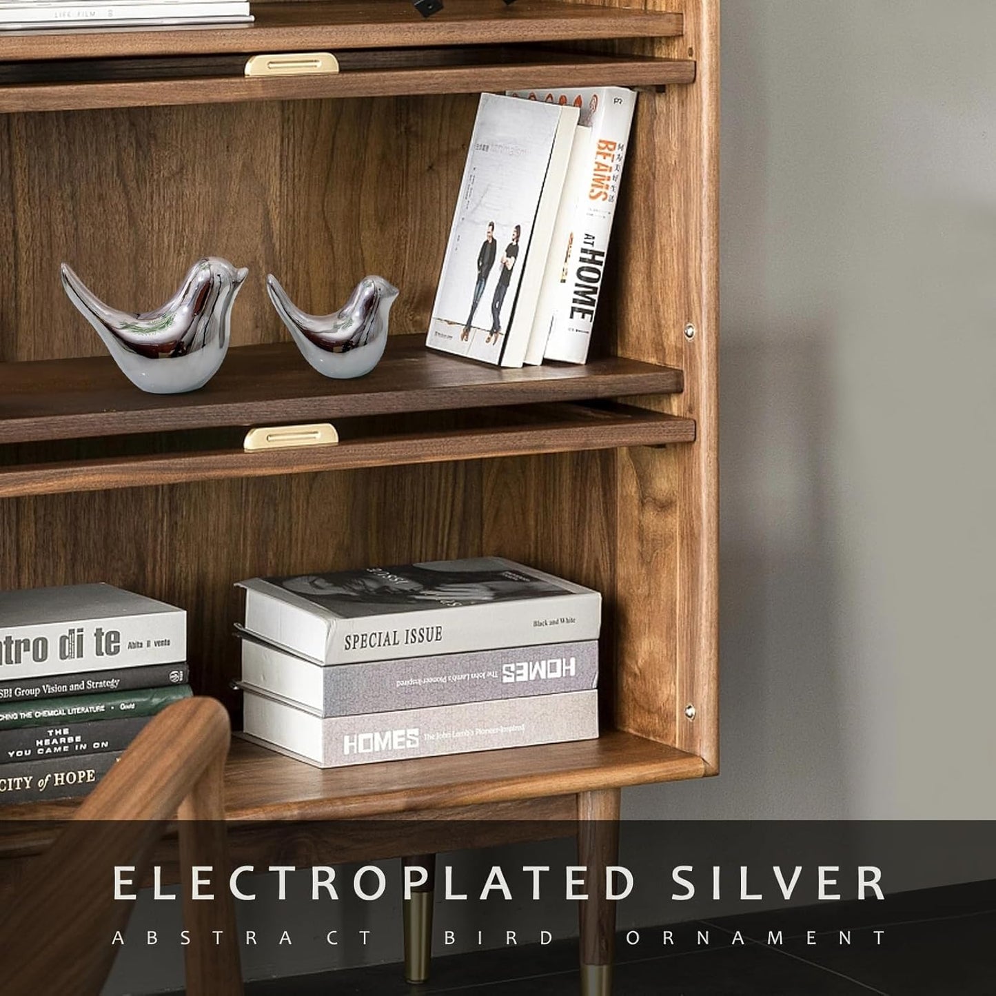 Notakia Small Birds Statues Home Decor Modern Style Decorative Ornaments for Living Room, Bedroom, Office Desktop, Cabinets (2Pcs Silver Birds)