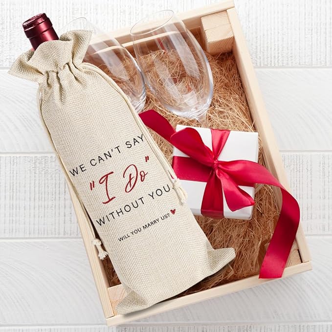 YAANUNULU Wedding Gifts for Officiant, Wedding Officiant Wine Bag for Wedding Day, Best Officiant Ever, Drawstring Burlap Wine Bag, Pastor Gift, Ordained Minister, Will You Marry Us