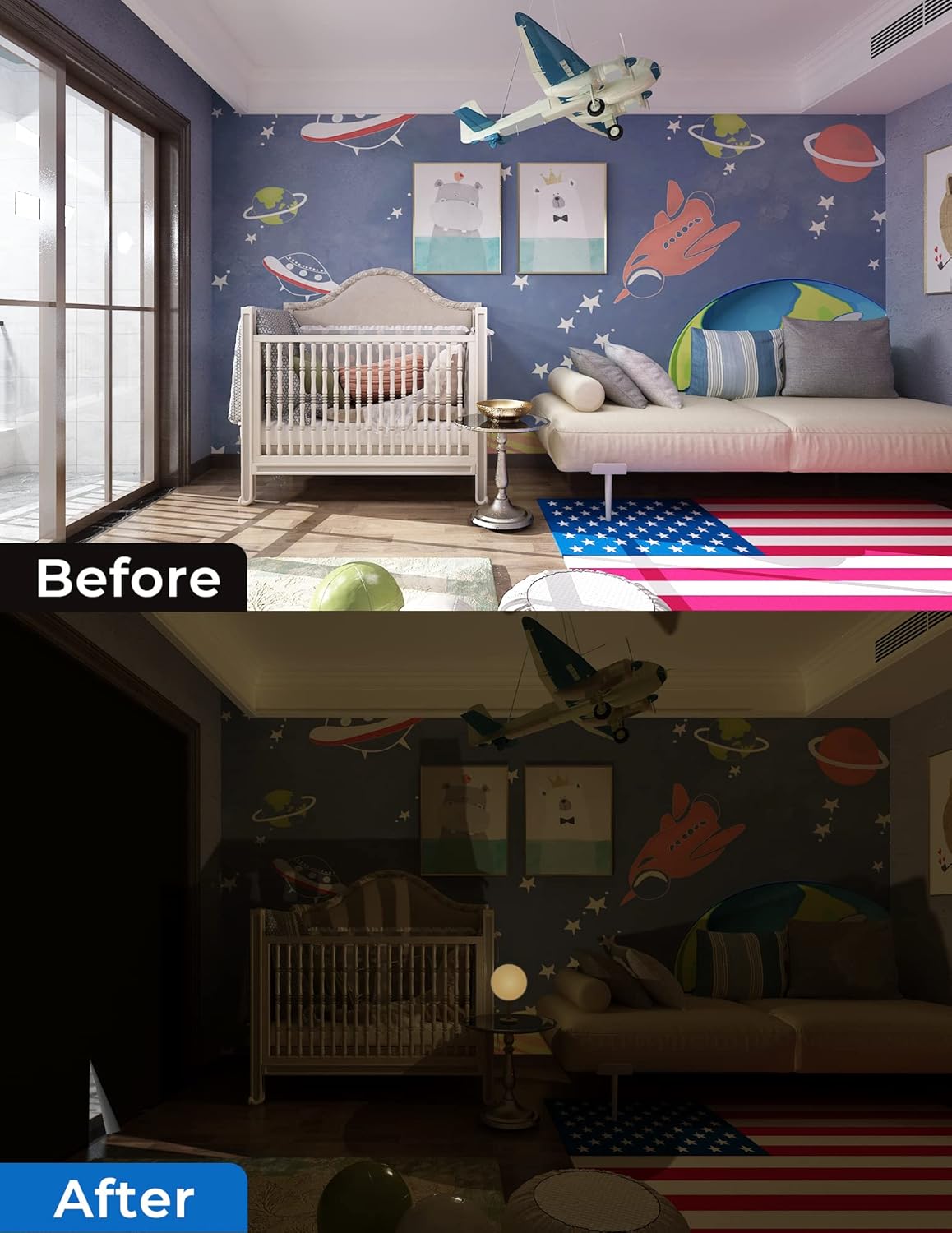 Sumobaby Blackout Curtains for Bedroom Portable 126”x59”Black Out Window Cover with Heat-Resistant Hook&Loop Tape,100%Blackout Shades,NoDrill Blinds for Windows DIY Cut Fit for Nursery&Dorm Room,Black