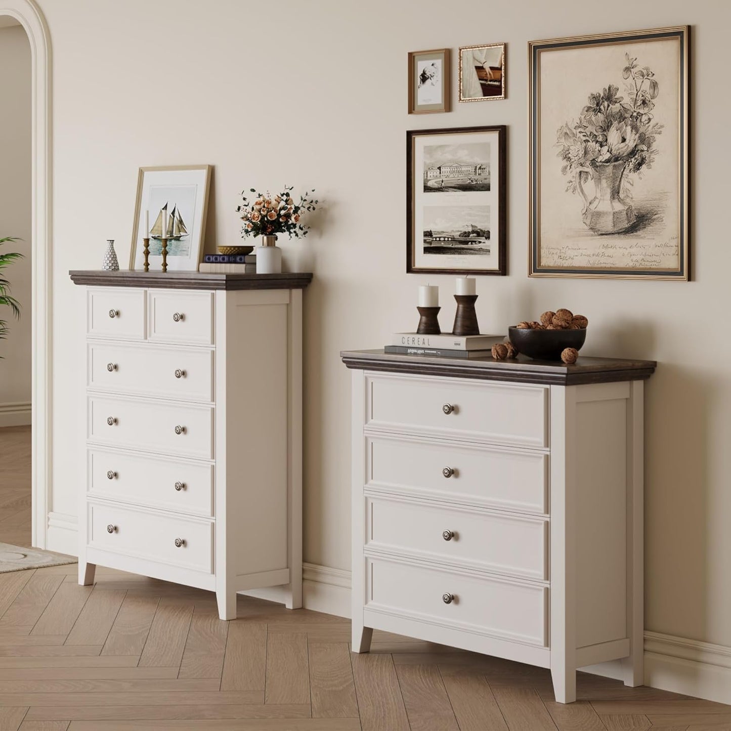 BLANKSPACE Dresser for Bedroom, 4 Drawer Dresser, Modern 4 Chest of Drawers, Farmhouse Storage Cabinet with 4 Drawers for Home Office, Dining Room, Antique White
