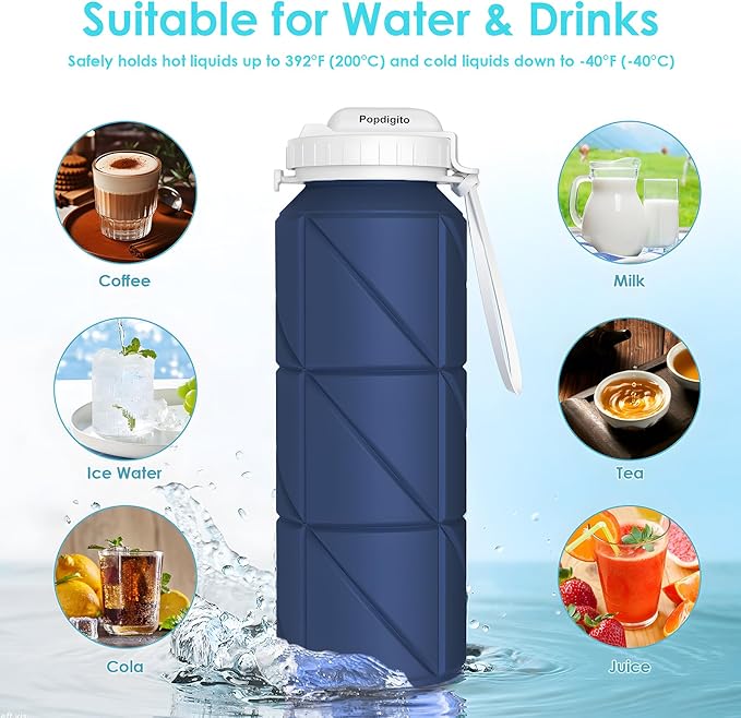 4 pack Collapsible Water Bottles Reusable Leakproof Silicone Water Bottle BPA Free Durable Foldable Sports Bottles & straw 23oz Lightweight Bottle
