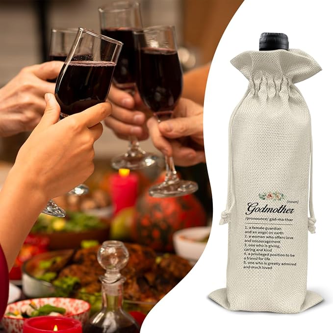 HOIJAUMAI Godmother Gift From Godson Goddaughter, Godmother Wine Bag Godmother Definition Wine Gift Bags for Birthday Mother's Day