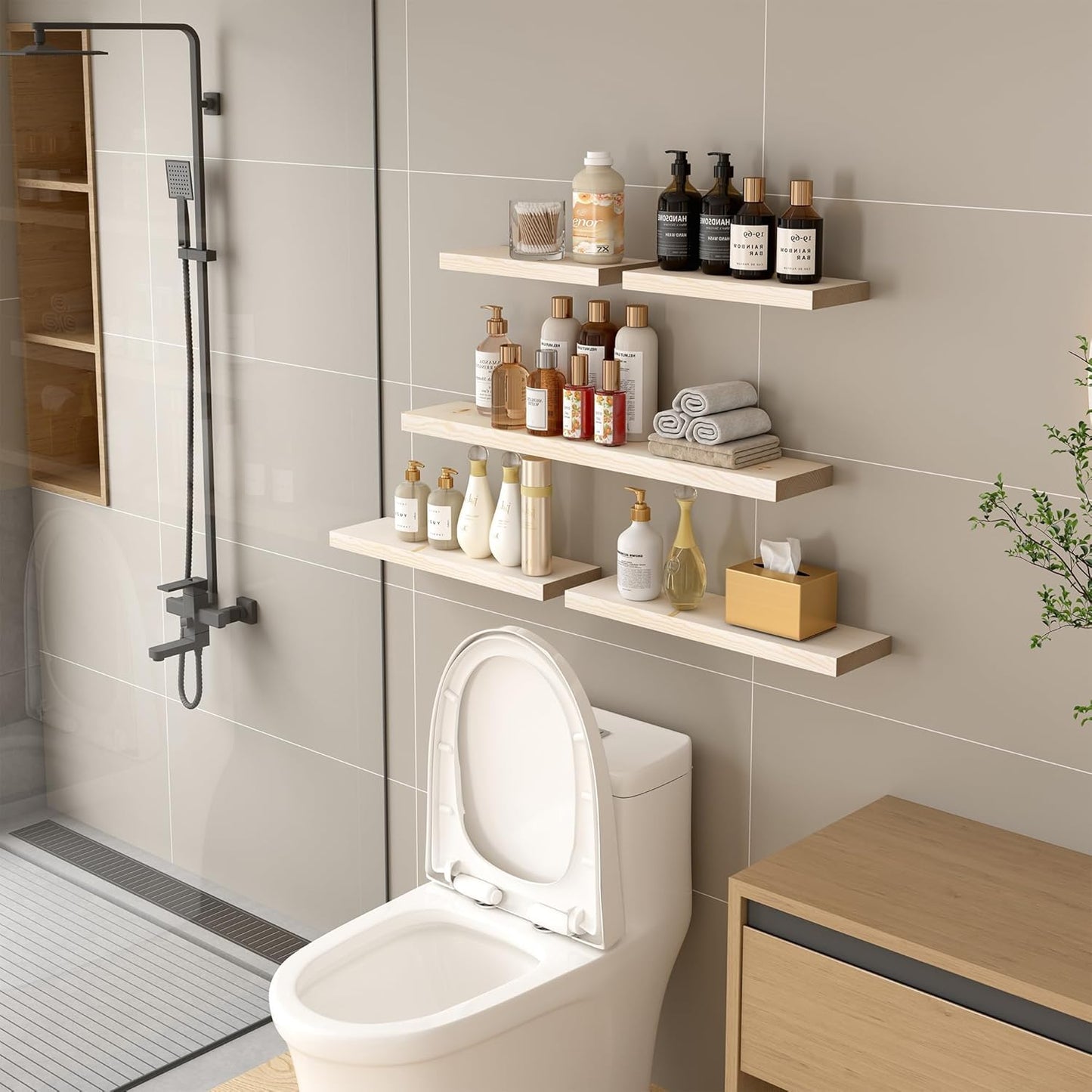 BGMG Wood Floating Shelves for Wall 18 inch, Rustic Wooden Wall Mount Shelves for Bathroom Living Room Bedroom Kitchen Farmhouse Set of 2-18x 6.7 x1.25 inch- DIY-Unfinished