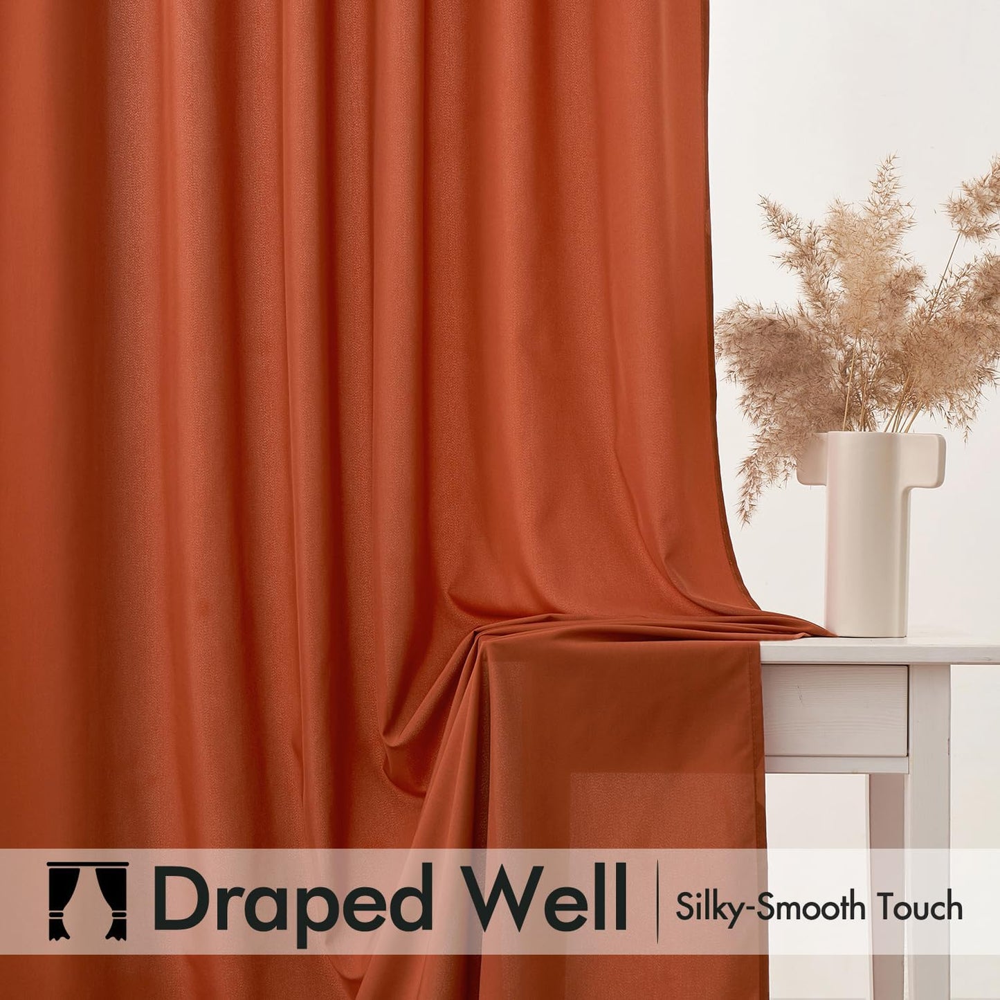 MIULEE Burnt Orange Privacy Sheer Curtains That Let Light in 84 Inches Long Non-See-Through Semi Sheer Curtain Light Filtering Window Curtains Drapes for Living Room Bedroom 2 Panels Set 42 X 84