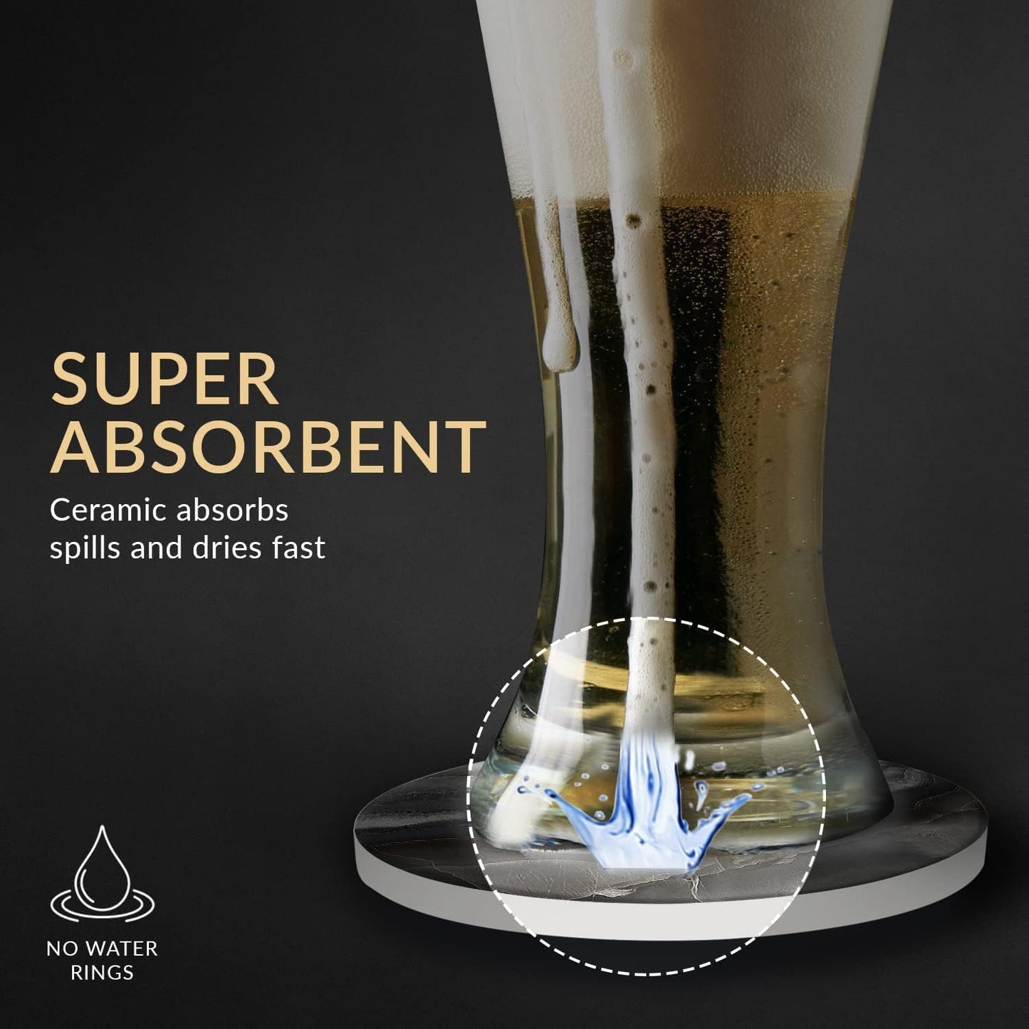 Emerson Coasters for Drinks Absorbent – Dining Table Set of 6 with Holder, 100% Ceramic Wooden Tabletop Protection Marble Style - Non-Slip & Cork Bottom - Heavy Duty (Nova)