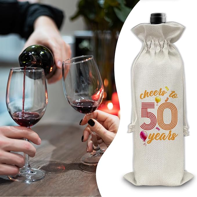 50th Birthday Gifts Wine Bag Congratulations Gifts for Women Men Mom Dad Anniversary Favors 1974 with Time Information Wine Gift Bag
