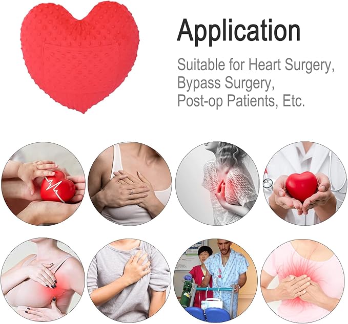 Heart Surgery Pillow for Open Heart Surgery After Bypass Coughing with Pocket Comfort Cushion Recovery Gifts Women Men Patients Minky Dot Red