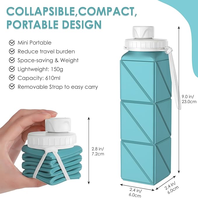 3pcs Collapsible Water Bottles,BPA-Free Leak-Proof Silicone Foldable Water Bottle Cup 20.6oz,Durable Lightweight Bottle for Gym Travel Camping Hiking Running (Purple+Green+Grey)