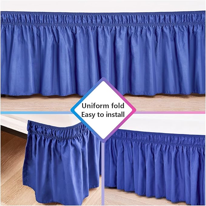 RIMELA Navy Bed Skirt King Size 18 Inch Drop, Blue Wrap Around Elastic Bedskirt, Dust Ruffle for Adjustable Bed Base, Soft Durable Fabric Machine Washable Easy to Install