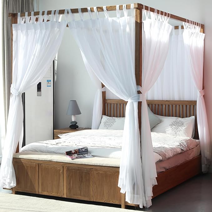 AIKASY Canopy Bed Board with Top and Self-Adhesive Velcro Strips, White Gauze Princess Bed Canopy Curtain Tent, Creating a Romantic Atmosphere in The Room(Full/Queen,White)