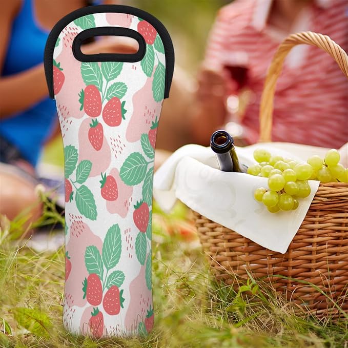 Strawberry And Seeds Wine Gift Tote Carrier Juicy Fruit Neoprene Wine Tote Bags Holder Cooler Wine Lover Gift