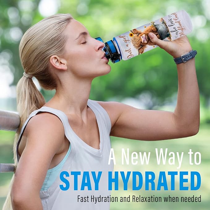 Highland Cow Gifts, Highland Cow Water Bottle 32 oz with Time Marker, Just A Girl Who Loves Cow Tumbler, Cow Gifts for Cow Lovers Women