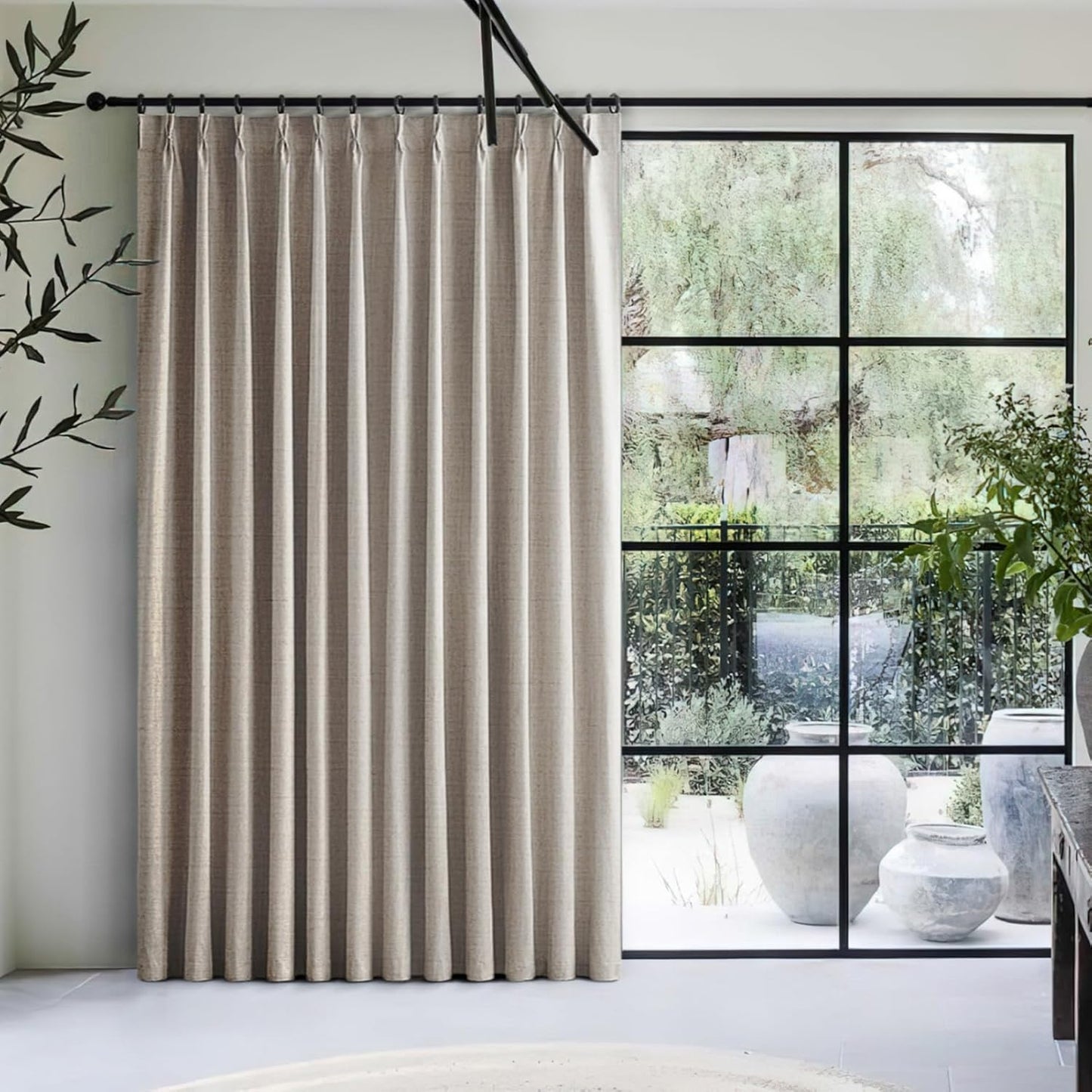 100% Blackout Thermal Curtains 80 Length 2 Panels Set for Bedroom, Linen Windows Pinch Pleated Drapes with Hooks for Track Modern Rustic Living Room Darkening Curtains 80 Inches Long Off White