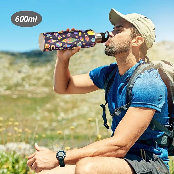 Outer Space Rocket Space Ship Ufo Stainless Steel Water Bottle with Straw Lid - 20 Oz Sports Insulated Water Bottle Thermos for Sport Gym Outdoor Travel School