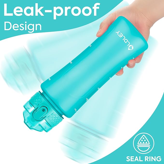 OLDLEY Kids Water Bottle for School with Straw Chug Lid, 15 oz Unbreakable Leak-Proof BPA-Free Motivational Water Bottles with Time Marker for Travel Sports Gym, 2 Lids,Mint
